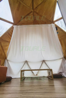 Cabane panoramique B&B, igloo en verre avec salle de bain, décoration au sol en bois, dôme géodésique luxueux