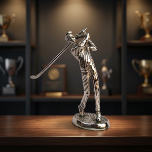 Jaffs Exports Silver Aluminium Modern Design Handmade Eco-Friendly Durable Golf Player Figurine Tabletop Sculpture Home Office - Product Image 2
