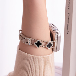 สายนาฬิกาข้อมือสแตนเลสสตีลลายโคลเวอร์สำหรับ <span class=keywords><strong>Apple</strong></span> <span class=keywords><strong>Watch</strong></span> ผู้หญิง สไตล์คริสตัลเพชร - Product Image 5