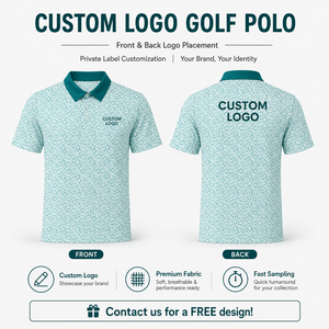 เสื้อโปโลกอล์ฟผู้ชายแบรนด์สั่งทำพิเศษ พิมพ์ลายทั่วตัว ระบายอากาศได้ดี ยืดได้ 4 ทิศทาง UPF 50 รับผลิตแบบ OEM ODM เสื้อโปโลกอล์ฟ โพลีเอสเตอร์ผสมสแปนเด็กซ์ - Product Image 2