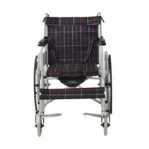 Jinya <b>Folding</b> Manual Wheelchair With <b>Commode</b> Seat Solid Tires High Carbon Steel Black Plaid Fabric - Product Image 4