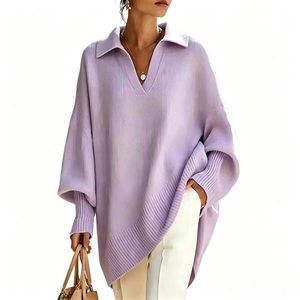2026 Knitwear Supplier Custom <strong>Ladies</strong> <strong>Polo</strong> <strong>Neck</strong> Sweater Soft Ribbed Knitted Oversize <strong>Jumper</strong> - Product Image 1