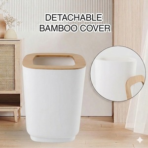 Juego de Accesorios de <span class=keywords><strong>Baño</strong></span> Modernos de Bambú de 6 Piezas, Color Blanco Mate, Ecológico, Duradero y de Lujo, con Dispensador de Jabón de Plástico y Cubo de Basura - Product Image 4