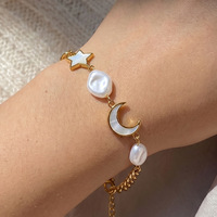 Bracelet en acier inoxydable plaqué or 18 carats pour femmes, véritable charme étoile lune en nacre, bijoux en perles baroques imperméables