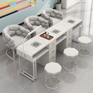 Table de manucure moderne blanche avec tiroirs et lampe LED pour salon de beauté - Product Image 5