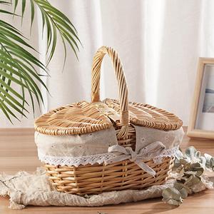 <span class=keywords><strong>Panier</strong></span> de pique-nique en osier fait main pour le camping en plein air, <span class=keywords><strong>panier</strong></span> de rangement en saule naturel tressé avec couvercle et poignée - Product Image 2
