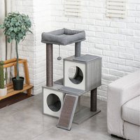 Arbre à chat de luxe avec condo, structure d'escalade en bambou enveloppée de corde de sisal naturelle, jouets pour petit chat