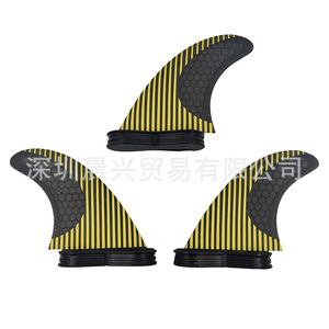 Juego de aletas traseras para tabla de surf UPSURF Double Tab FCS Gen 2, gris, panal de abeja, rayas amarillas - Product Image 5