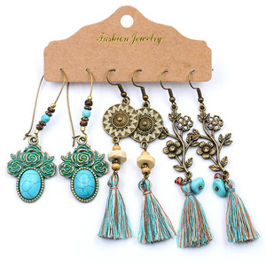 Fashion Jewelry Bohemian Tassel <b>Drop</b> Earrings Alloy Antique <b>Bronze</b> Plated Women's Party Dangle Earrings Set - Product Image 2