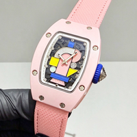 Montre de luxe en céramique rose avec un design géométrique et un affichage lumineux, série 07-01, montre mécanique automatique unisexe