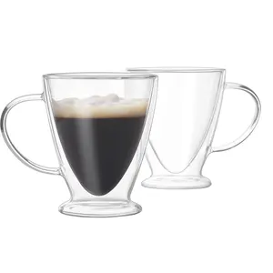 10oz isıya dayanıklı çift duvar cam latte kahve espresso cappuccino cam çay bardağı seti cam kupa