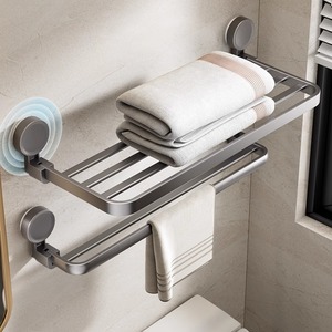 Aluminum Alloy <b>Foldable</b> Towel Rack Suction Mounted Wall Mounted Bathroom Towel Holder Minimalist Design - Product Image 1