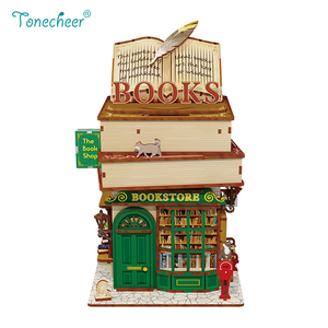 Tonecheer Time Bookstore Kid Puzzle 3d Wooden Office Drawer Organizer Basket Top Mini Trash Desk Bin