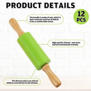Rouleaux à pâtisserie miniatures en bois écologiques 2025 avec logo personnalisé, motif arbre, colorés, pour enfants, avec housse en silicone, pour jouer et apprendre - Product Image 2