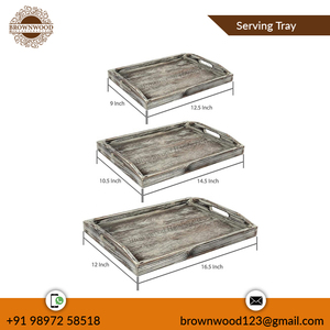 Lot de 3 plateaux en bois de pin antique durable en forme de rectangle pour servir des hôtels, des restaurants, une cuisine à usage campagnard - Product Image 3
