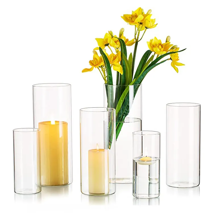 Ensemble de bougies en verre à cylindre Transparent, grand Tube en verre, Vases à cylindre, décoration de mariage à vendre