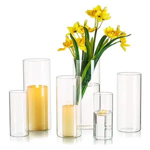 Набор прозрачных стеклянных цилиндрических свечей, высокие стеклянные трубки, цилиндрические вазы, свадебное украшение для продажи