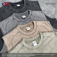 Streetwear kaus tanpa lengan Unisex, 275g 100% katun berulir leher O kosong longgar