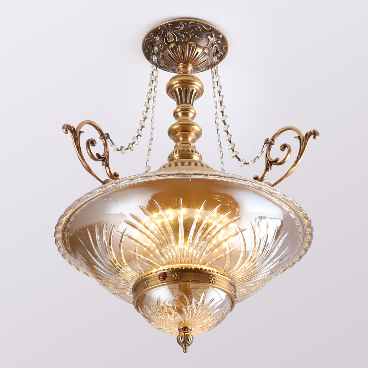 Retro Ceiling Lamp with Glass Lampshade, Circular Bedroom and Dining Room Brass Decorative Lamp