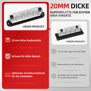 บัสบาร์แบตเตอรี่สำหรับงานหนัก 600A บัสบาร์สำหรับยานยนต์ 6 x 3/8"(M10) โพสต์ 12V - 48V บล็อกจ่ายไฟ - Product Image 3