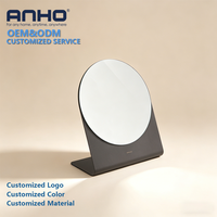 Miroir de maquillage circulaire OEM tendance avec base en fer, miroir de table simple face sans cadre, vente en gros pour la maison et l'hôtel