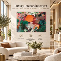 Peinture abstraite de bouquet peinte à la main, orange, rose, magenta, vert, palette de couteaux, toile, art mural