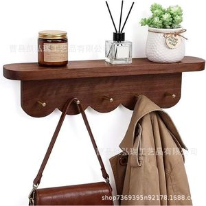 Wooden walnut-colored key storage <b>rack</b>, entryway storage <b>rack</b>, front door <b>shelf</b>, wall-mounted <b>shelf</b> - Product Image 4