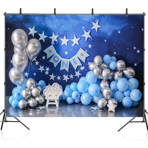 Toile de fond pour la <span class=keywords><strong>photographie</strong></span> du 1er anniversaire d'un nouveau-né, smash cake, ballons colorés, enfants, studio photo, photocall, accessoires de fond - Product Image 1
