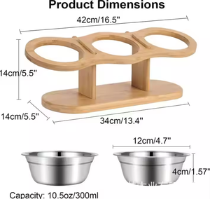 Ayarlanabilir çevre dostu çelik ve paslanmaz bambu raf asılı özelliği ile küçük hayvanlar için ahşap kedi kase tutucu kafes kullanımı - Product Image 4