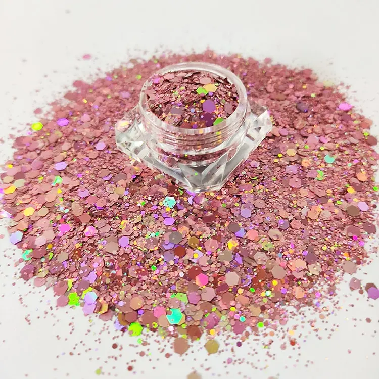 Bulk Polyester Glitters Rose Gold Holographic Glitter Powder