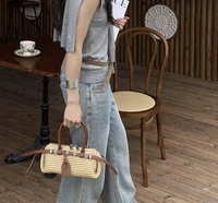 Tas Mini Wanita Trendy, Selempang Satu Bahu, Tas Anyaman dengan Ritsleting untuk Pantai