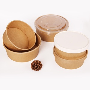 Ristorante Take Away PLA Rivestito usa e getta ciotola di insalata di kraftpaper con coperchio di carta per il cibo caldo contenitore - Product Image 1