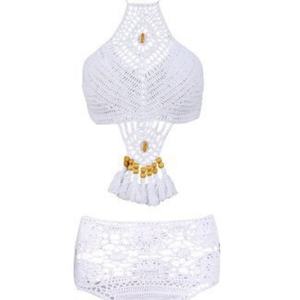 ชุดบิกินี่ถักมือแบบสั่งทำ 2 ชิ้น ชุดว่ายน้ำผู้หญิงเซ็กซี่แบบถักสำหรับออกกำลังกาย พร้อมพู่ห้อย ชุดชายหาดแบบโปร่ง ชุดว่ายน้ำโครเชต์ทำมือ - Product Image 3