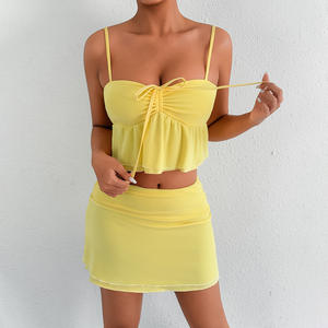 Sexy verano 2 piezas Mini vestido conjunto 2025 sólido Correa Top cintura alta faldas trajes Bodycon mujeres fiesta vestido ajustado traje - Product Image 6