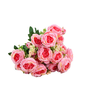 Bouquet artificiel décoratif de mariage en soie naturelle colorée de pivoine et de roses blanches à 5 têtes pour les occasions de Noël - Product Image 6