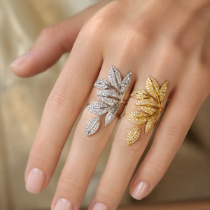 Anello con Design a Foglia e Fiore, Stile Statement, Anello per Dito Indice da Donna - Product Image 2