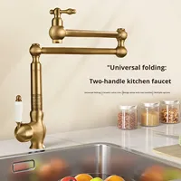 Robinet de cuisine en laiton, eau froide et chaude, style français rétro, double poignée, cartouche céramique, finition brossée, capteur tactile, douchette extractible