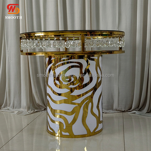 LEDA Luxury Hotel Furniture Wedding Events <b>Table</b> Clear Glass Modern Hollow Rose Pattern <b>Gold</b> Accents Stainless Steel <b>Table</b> - Product Image 2