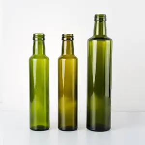 יצרן אספקת Dorica זכוכית בקבוק 250ml 500ml 750ml כיכר עגול כהה ירוק זית שמן בקבוק עם מכסה
