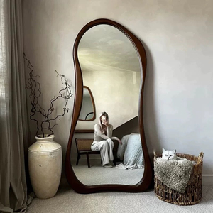 Specchio a Figura Intera con Cornice in Legno Scuro Ondulato, Decorativo Vintage Personalizzato per <span class=keywords><strong>Soggiorno</strong></span> e Camera da Letto - Product Image 2