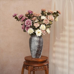 Лидер продаж, 3 головы, искусственные обожженные Угловые розы, мягкий Декоративный букет цветов для дома, свадебный стол - Product Image 2