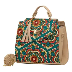Sac de shopping en jute beige Fana Emilia, grand format, motif géométrique, fermeture à fermoir, poignée longue, style élégant, pour femmes adultes - Product Image 1