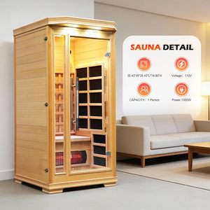 Sauna infrarouge <span class=keywords><strong>pour</strong></span> 1 personne, saunas infrarouges <span class=keywords><strong>pour</strong></span> la maison, sauna sec en <span class=keywords><strong>bois</strong></span> de pruche de 1350 W avec chauffe-pieds, luminothérapie 7 couleurs - Product Image 3