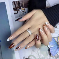 Ongles à presser en acrylique faits main, motif écaille de tortue œil de chat bleu violet, avec décorations 3D étoiles et perles, forme amande, 10 pièces, personnalisation disponible