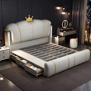<span class=keywords><strong>Fancy</strong></span> lưu trữ giường đặt đồ nội thất phòng ngủ itaian sang trọng mềm Vua giường với ánh sáng ban đêm hiện đại cao cấp màu xám da khung giường - Product Image 3