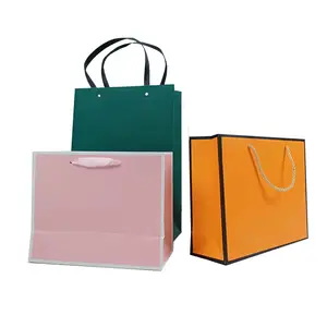 Печать на заказ, оптовая продажа, Золотая штамповка, кредитная деловая бижутерия, роскошная бумажная сумка с логотипом, оранжевая подарочная сумка