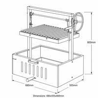 Barbecue commercial à charbon de bois réglable en hauteur, en acier inoxydable, surface antiadhésive, chariot, style Santa Maria, parrilla argentine, barbecue manuel