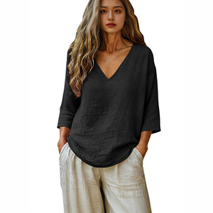 2026 New European and American <b>Women's</b> Loose Breathable Quick Drying Sports and Leisure T-shirt V-neck <b>Top</b> - Product Image 6