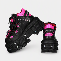 Bottes plateforme rose néon Cyberpunk unisexe, 8 cm, style punk industriel, avec rivets, EU35-45