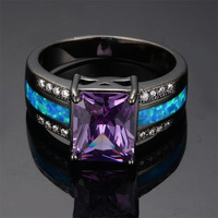 Vente chaude personnalité dames anneau rétro noir or violet opale carré rose zircon anneau mode élégant anneau bijoux en gros